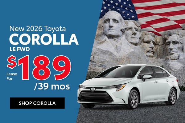 2026 Toyota Corolla LE FWD — $189/mo for 39 months